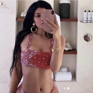 Onia x WeWoreWhat Rosy Orange Bandana Bikini Top ONLY Kylie Jenner Women's Small